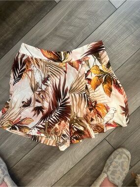 Mango Tropical Print Skort in Pink and Brown